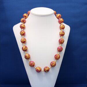 Hand-carved Red Jade with Gold Dragons Necklace